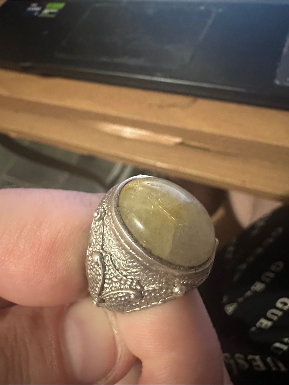 Men's pure solid Silver sand colour sandstone? Gemstone Ring